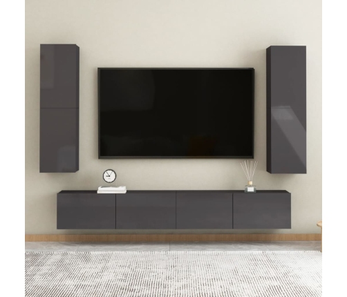 Mueble TV 2 uds contrachapada gris brillante 30,5x30x110 cm