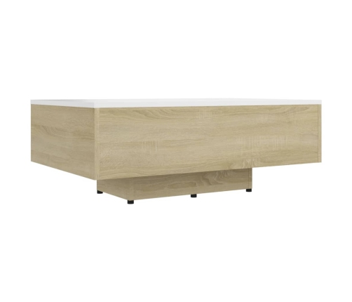 Mesa de centro madera contrachapada blanco y roble 85x55x31 cm