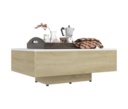 Mesa de centro madera contrachapada blanco y roble 85x55x31 cm