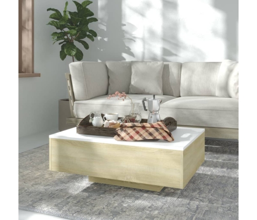 Mesa de centro madera contrachapada blanco y roble 85x55x31 cm