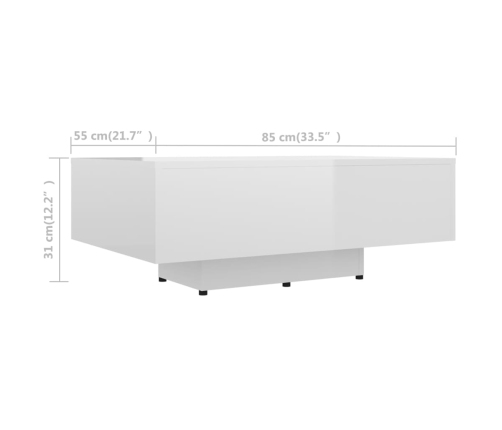 vidaXL Mesa de centro madera contrachapada blanco brillo 85x55x31 cm