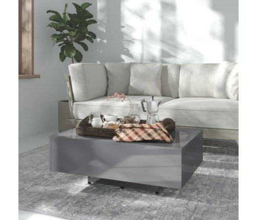 vidaXL Mesa de centro madera contrachapada gris brillante 85x55x31 cm