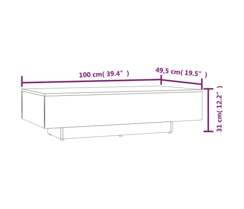 Mesa de centro madera contrachapada gris 115x60x31 cm