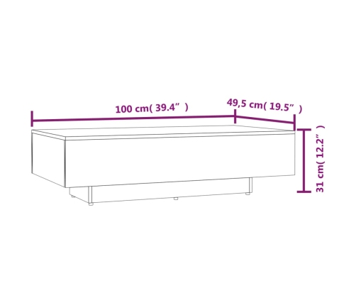 vidaXL Mesa de centro madera de ingeniería roble Sonoma 100x49,5x31 cm