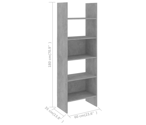 Estantería de madera contrachapada gris hormigón 60x35x180 cm