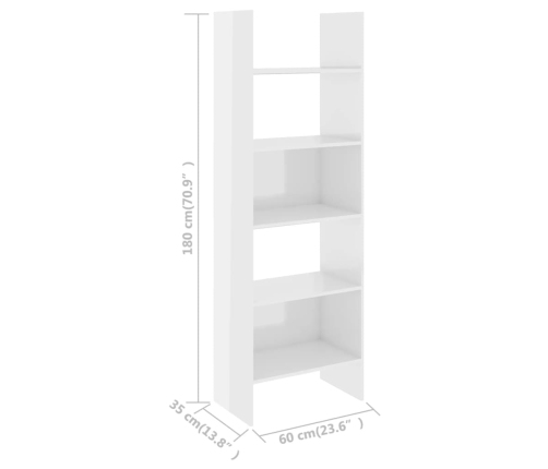 vidaXL Estantería madera contrachapada blanco brillante 60x35x180 cm