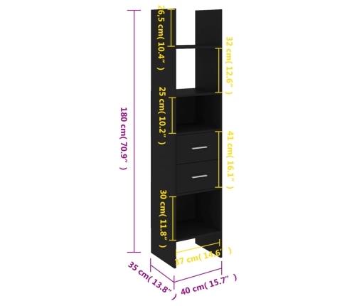 Estantería de madera contrachapada negro 40x35x180 cm