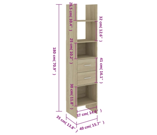 Estantería madera contrachapada color roble Sonoma 40x35x180 cm