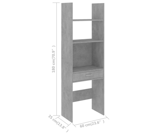 Estantería de madera contrachapada gris hormigón 60x35x180 cm