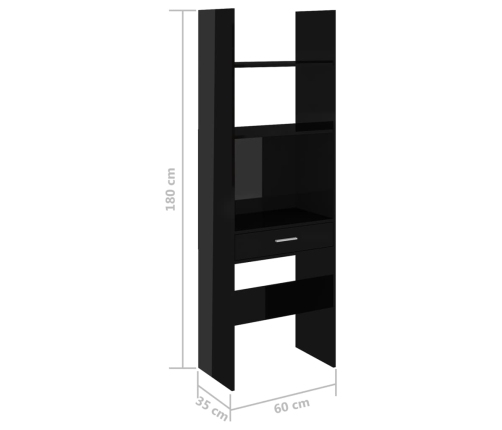 vidaXL Estantería madera contrachapada negro brillante 60x35x180 cm