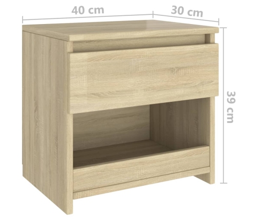 Mesitas de noche 2 uds madera contrachapada roble 40x30x39 cm