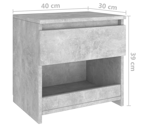 Mesita de noche madera ingeniería gris hormigón 40x30x39 cm