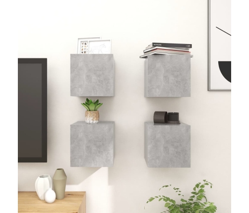 vidaXL Muebles de salón de pared 4 uds gris hormigón 30,5x30x30 cm