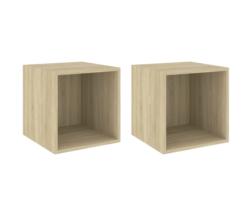 Armario de pared 2 uds madera contrachapada roble 37x37x37 cm