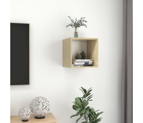 vidaXL Armario de pared madera contrachapada blanco y roble 37x37x37cm