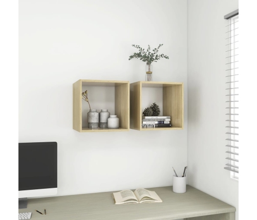 vidaXL Armario de pared madera contrachapada blanco y roble 37x37x37cm