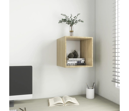 vidaXL Armario de pared madera contrachapada blanco y roble 37x37x37cm