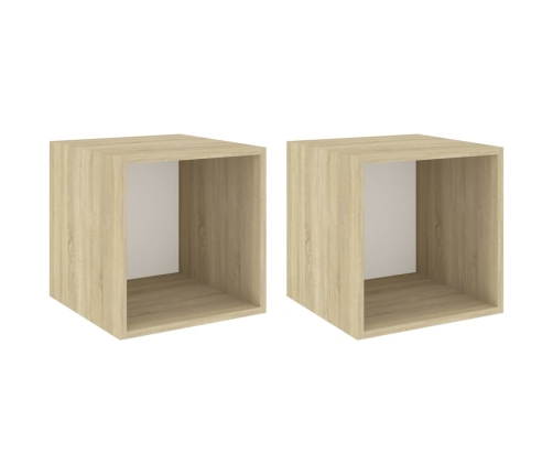 Armario de pared 2 uds madera blanco y roble sonoma 37x37x37 cm