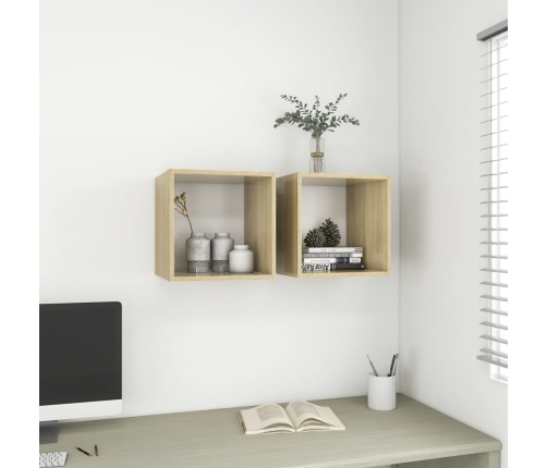 Armario de pared 2 uds madera blanco y roble sonoma 37x37x37 cm