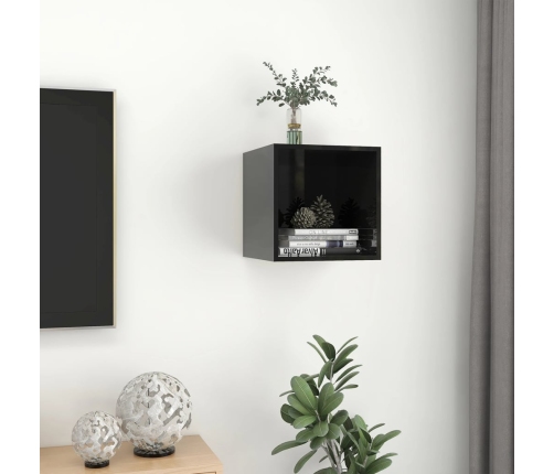 Mueble de pared madera contrachapada negro brillo 37x37x37 cm