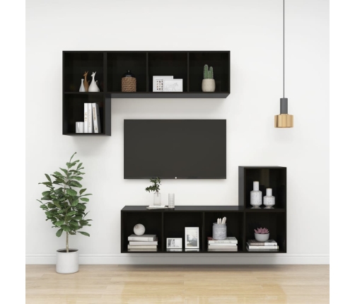 Mueble de pared madera contrachapada negro brillo 37x37x37 cm