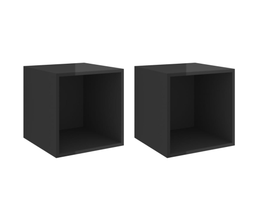 Armario de pared 2 uds madera contrachapada negro 37x37x37 cm