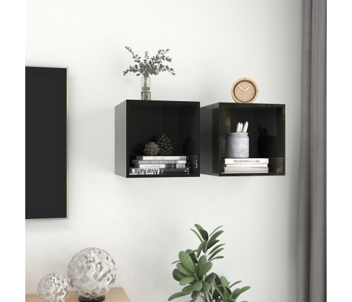 Armario de pared 2 uds madera contrachapada negro 37x37x37 cm