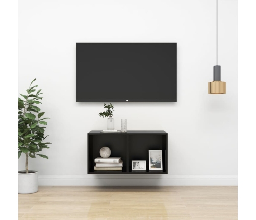 vidaXL Mueble de pared para TV madera contrachapada negro 37x37x72 cm