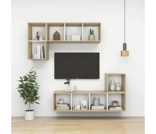 Mueble TV de pared madera contrachapada blanco roble 37x37x72cm