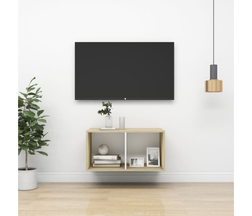 Mueble TV de pared madera contrachapada blanco roble 37x37x72cm