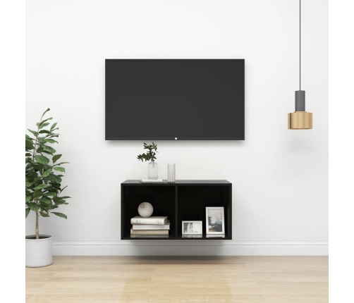 vidaXL Mueble TV de pared madera contrachapada negro brillo 37x37x72cm