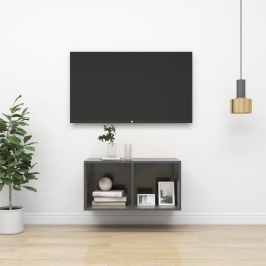 Mueble TV de pared madera contrachapada gris brillo 37x37x72 cm
