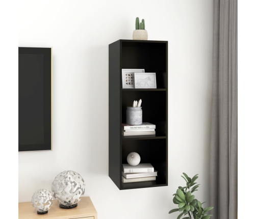 Mueble de pared para TV madera contrachapada negro 37x37x107 cm