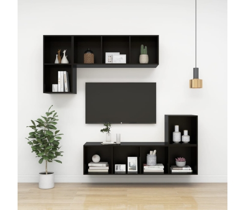 Mueble de pared para TV madera contrachapada negro 37x37x107 cm