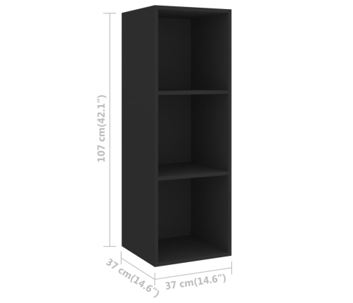 Mueble de pared para TV madera contrachapada negro 37x37x107 cm