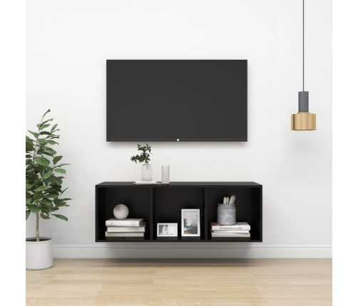 Mueble de pared para TV madera contrachapada negro 37x37x107 cm