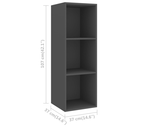 Mueble de pared para TV madera contrachapada gris 37x37x107 cm