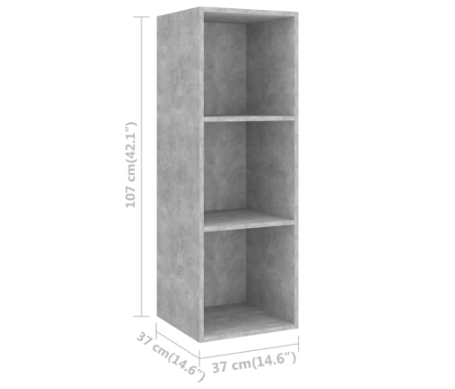 Mueble TV pared madera contrachapada hormigón 37x37x107 cm