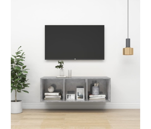 Mueble TV pared madera contrachapada hormigón 37x37x107 cm