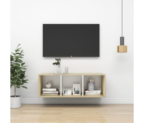 Mueble TV pared madera contrachapada blanco roble 37x37x107 cm