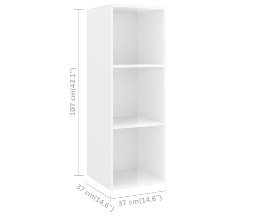 vidaXL Mueble TV pared madera contrachapada blanco brillo 37x37x107 cm