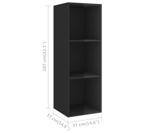 vidaXL Mueble TV pared madera contrachapada negro brillo 37x37x107cm