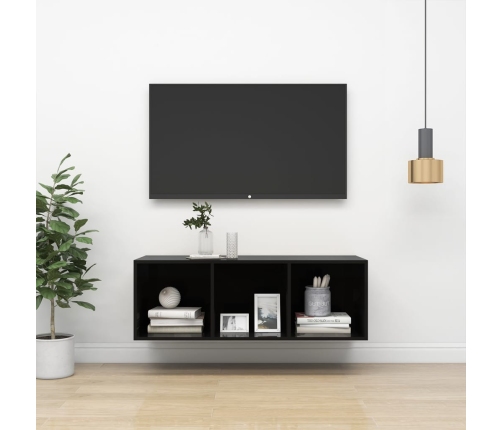 vidaXL Mueble TV pared madera contrachapada negro brillo 37x37x107cm