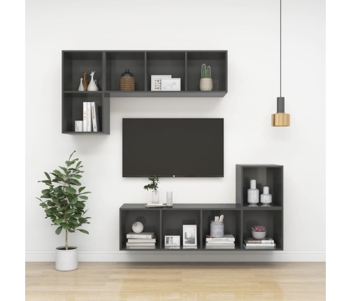 Mueble TV pared madera contrachapada gris brillo 37x37x107 cm