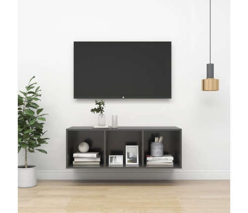 Mueble TV pared madera contrachapada gris brillo 37x37x107 cm