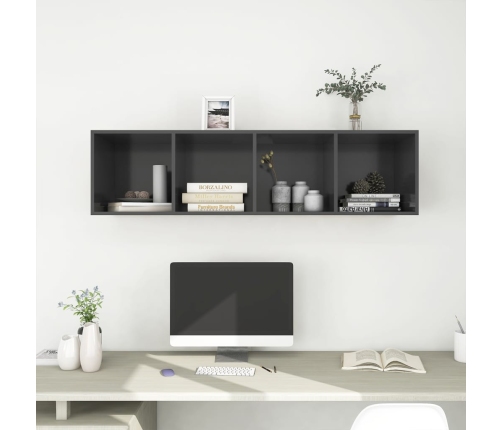 Mueble TV pared madera contrachapada gris 37x37x142,5 cm