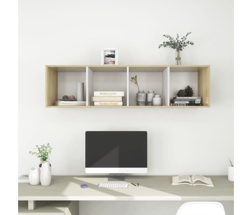 Mueble TV pared madera contrachapada blanco roble 37x37x142,5cm