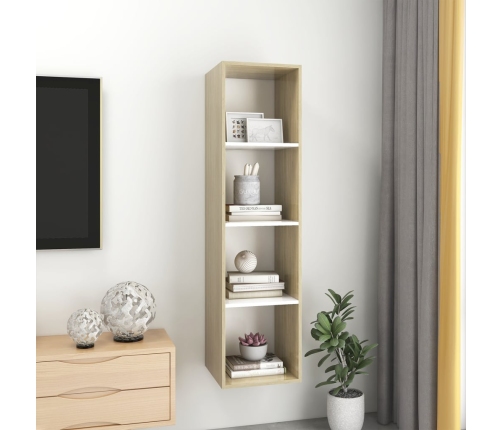 Mueble TV pared madera contrachapada blanco roble 37x37x142,5cm