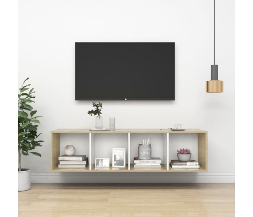 Mueble TV pared madera contrachapada blanco roble 37x37x142,5cm