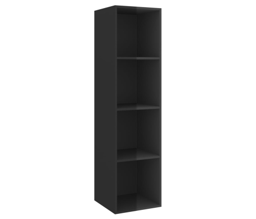 Mueble TV pared contrachapada negro brillo 37x37x142,5 cm